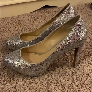 GIANNI BINI silvery sparkly heels